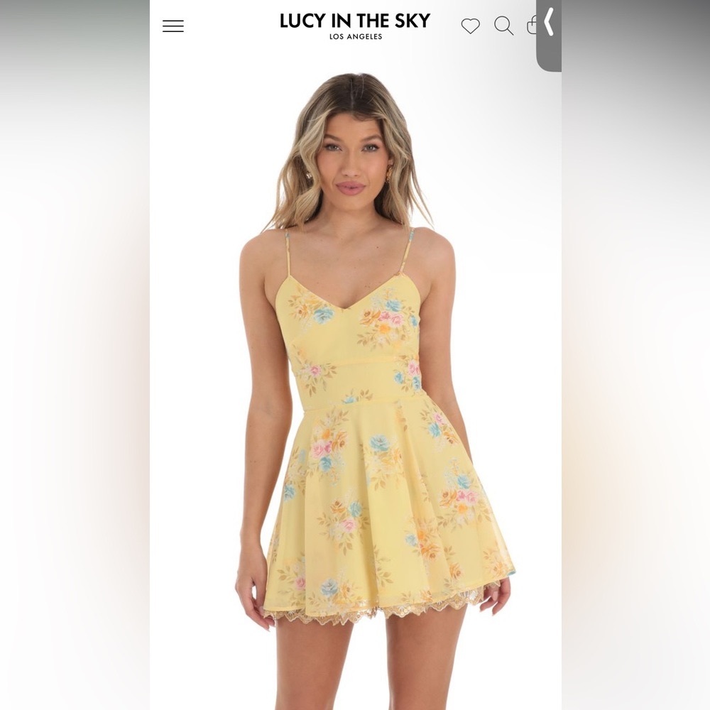 Aubree Floral Chiffon Fit and Flare Dress in Yellow